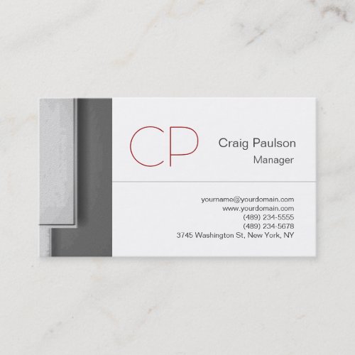 Trend Red Grey Stripe White Monogram Business Card