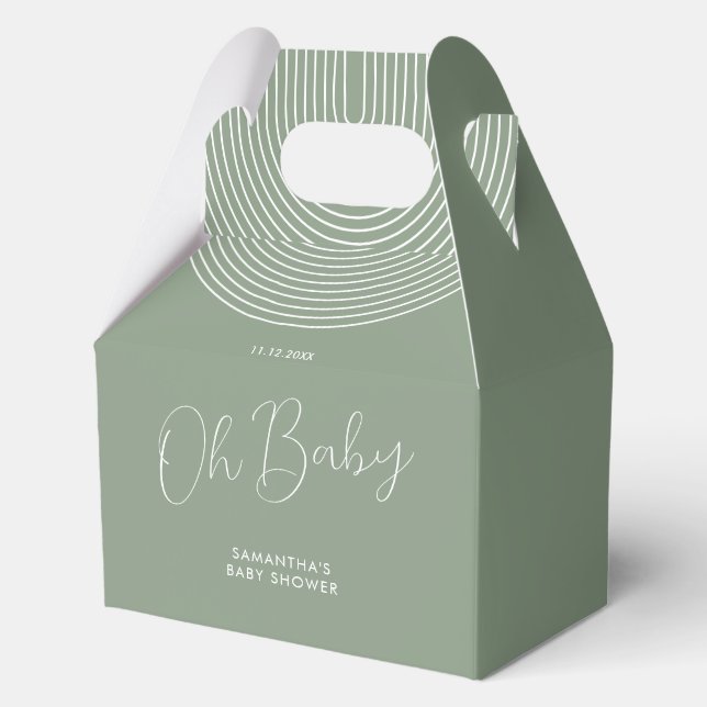 Trend Sage Green Baby Shower Script Favor Boxes (Front)