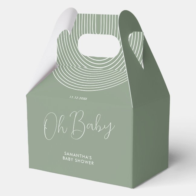 Trend Sage Green Baby Shower Script Favor Boxes