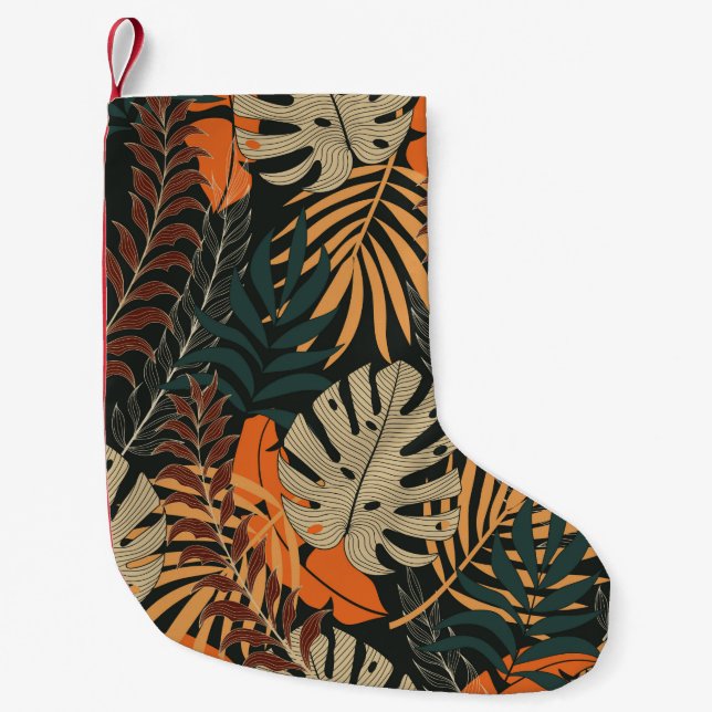 Trend seamless tropical pattern with bright orange small christmas stocking (Front)
