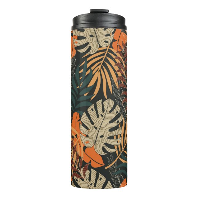 Trend seamless tropical pattern with bright orange thermal tumbler (Front)