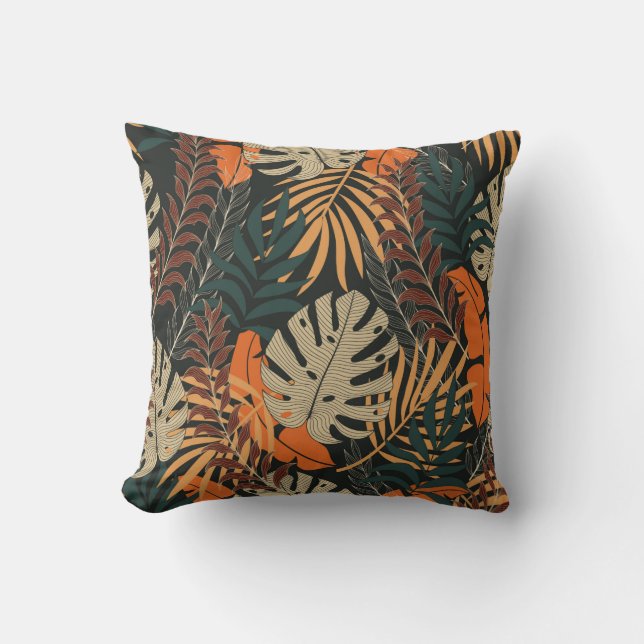 Trend seamless tropical pattern with bright orange throw pillow (Front)