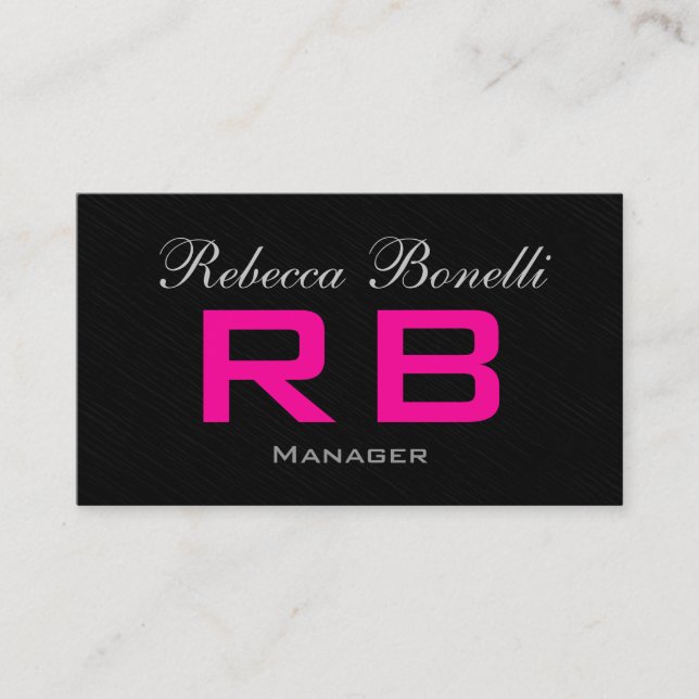 Trend Style Gray Black Pink Monogram Business Card (Front)