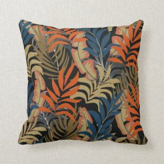 Trend Tropical Pattern Orange Blue Plants Leaves Throw Pillow