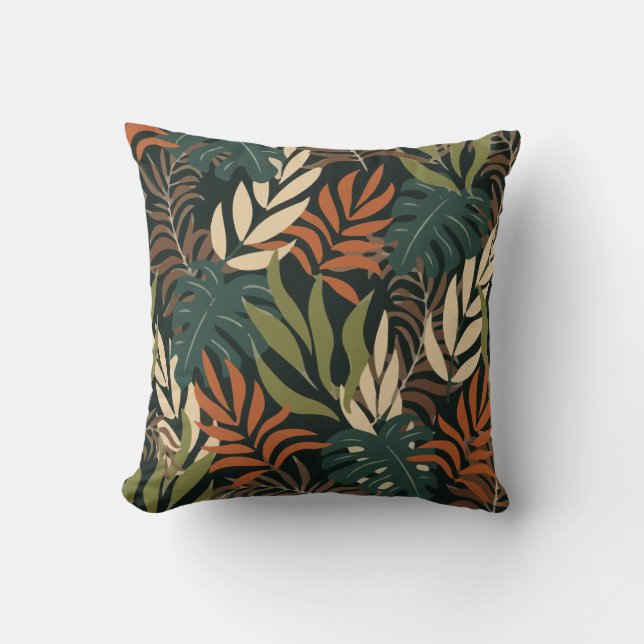 Trend Tropical Pattern Orange White Plants Leaves Throw Pillow (Front)