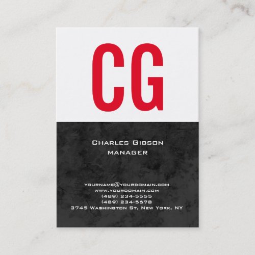 Trend unique plain simple black white red monogram business card