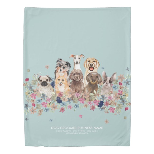 Trend Watercolor Dog Greenery Duvet Cover