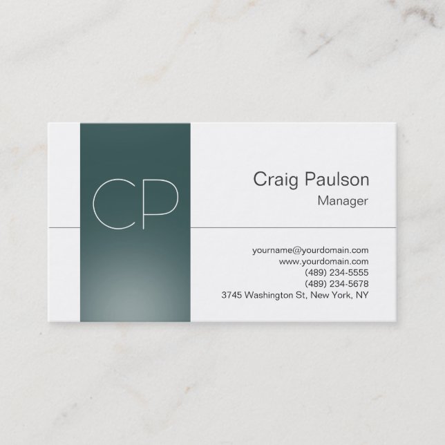 Trend White Blue Slate Grey Monogram Business Card (Front)