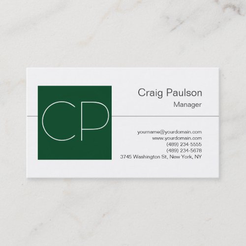 Trend White Up Forest Green Monogram Business Card