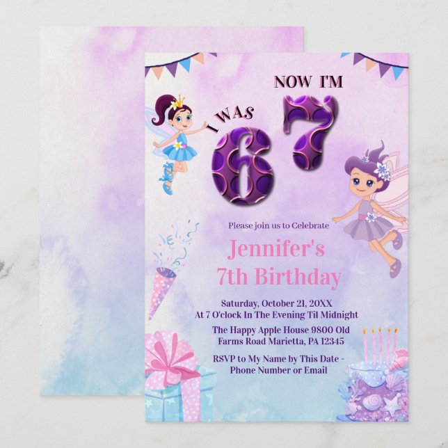 Trending 6 7 Meme Ballerina Girl Fairy Birthday Invitation (Front/Back)
