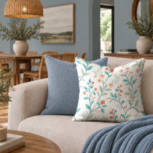 Trending Blue Coral Cottagecore Floral Throw Pillo Pillow