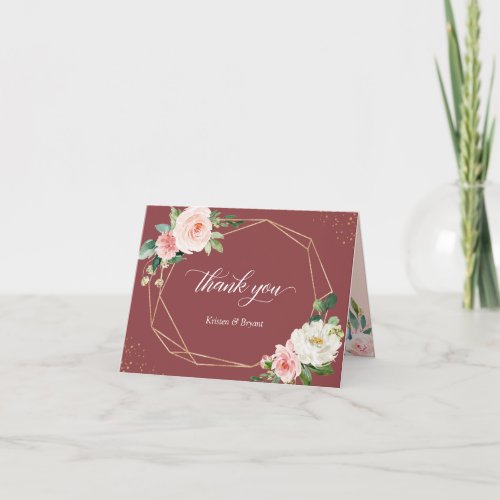 Trending Cinnamon Rose Floral Geometric Frame Thank You Card