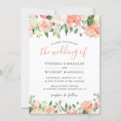 Trending Coral and Peach Watercolor Floral Wedding Invitation (Front)