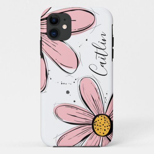 Trending Daisy Blush pink inky art iPhone 11 Case