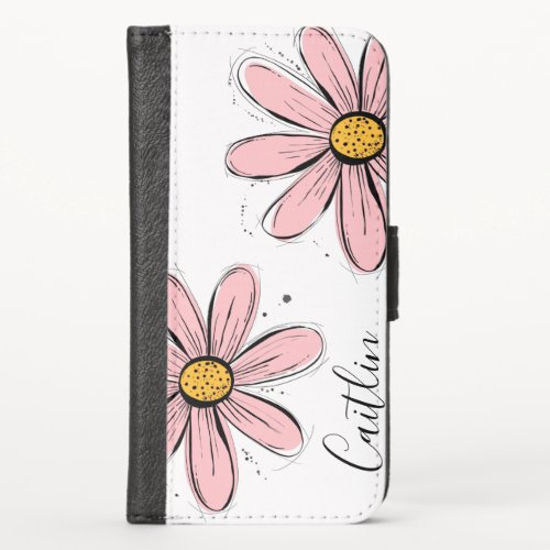 Trending Daisy Blush pink inky art iPhone X Wallet Case