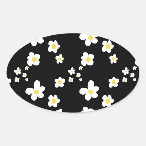 Trending daisy pattern black yellow white modern oval sticker