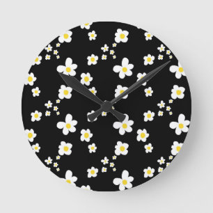 Trending daisy pattern black yellow white, modern round clock