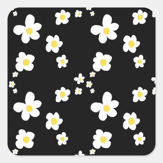 Trending daisy pattern black yellow white, modern square sticker (Front)