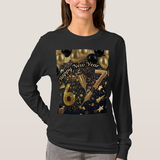 Trending Elegant Black & Gold Six Seven New Year  T-Shirt (Front)