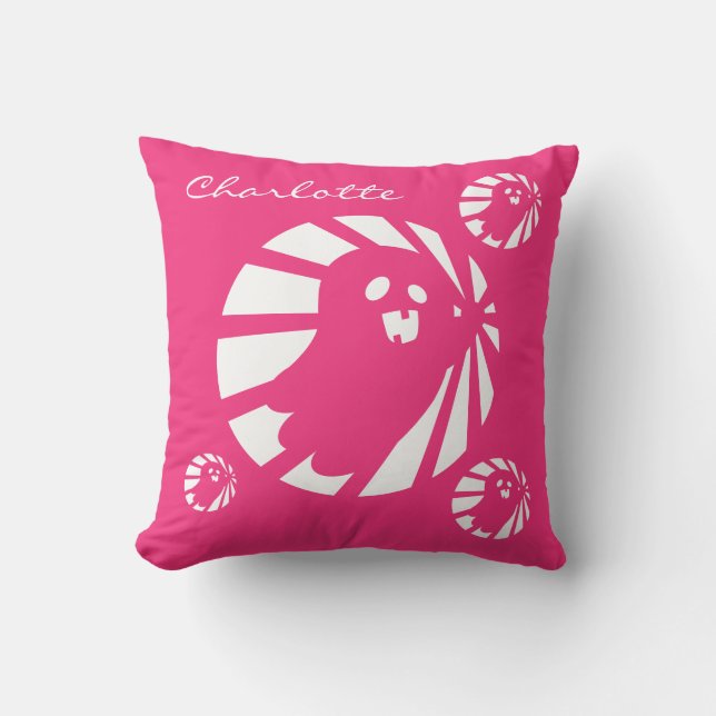 Trending Halloween Cute Pink Fuchsia & White Ghost Throw Pillow (Front)