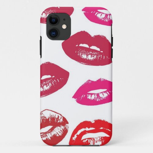 Trending Kisses pattern luscious pink lips mwah iPhone 11 Case