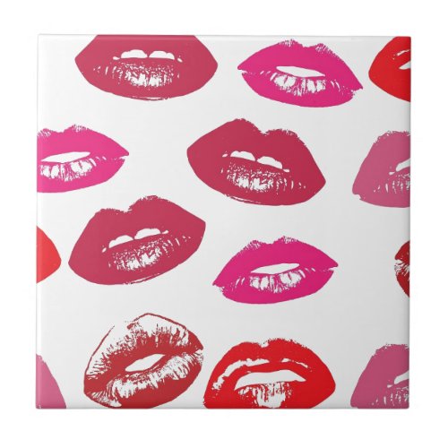 Trending Kisses pattern luscious pink lips mwah Ceramic Tile