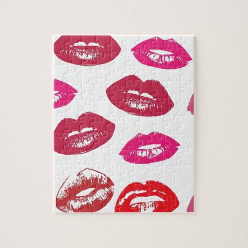 Trending Kisses pattern luscious pink lips mwah Jigsaw Puzzle