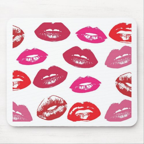 Trending Kisses pattern luscious pink lips mwah Mouse Pad