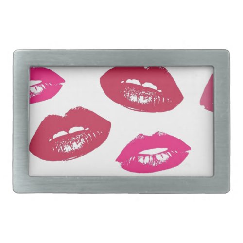 Trending Kisses pattern luscious pink lips mwah Rectangular Belt Buckle