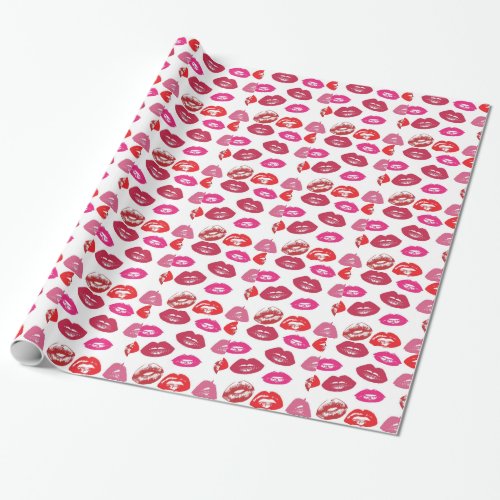 Trending Kisses pattern luscious pink lips mwah Wrapping Paper