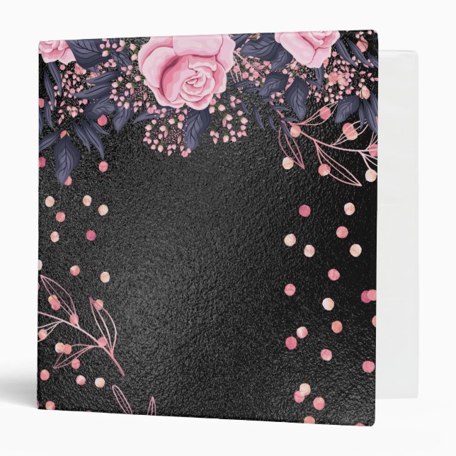 Trending Metallic Floral Stationery Budget Girly 3 Ring Binder (Front/Inside)