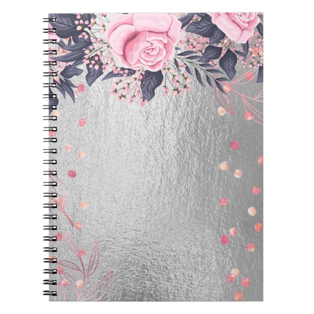 Trending Metallic Floral Stationery Budget Girly Notebook (Front)