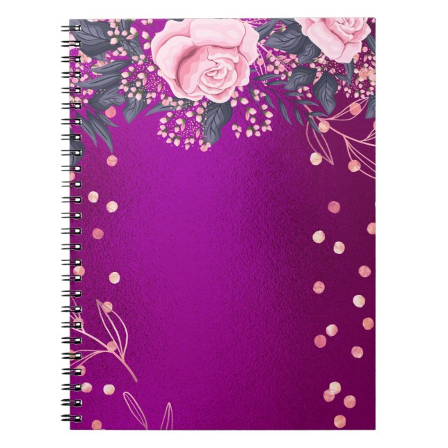 Trending Metallic Floral Stationery Budget Girly Notebook (Front)