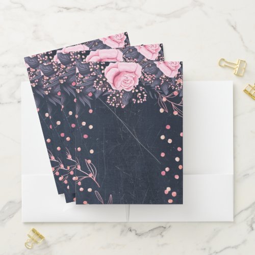 Trending Metallic Floral Stationery Budget Girly Pocket Folder