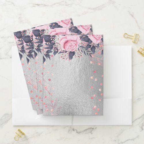 Trending Metallic Floral Stationery Budget Girly Pocket Folder