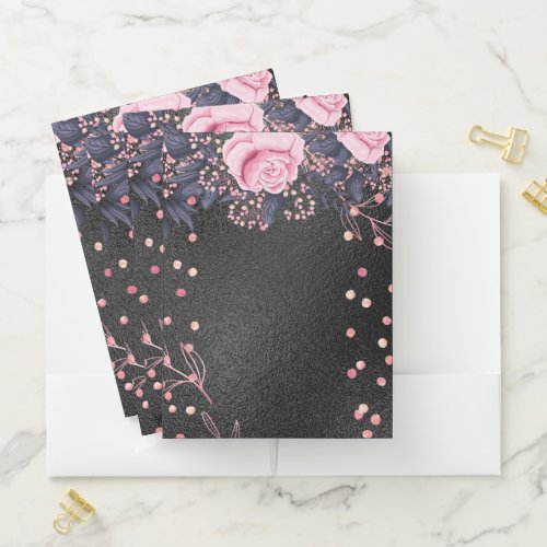 Trending Metallic Floral Stationery Budget Girly Pocket Folder