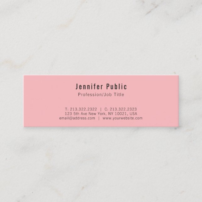 Trending Modern Elegant Pink Clean Plain Mini Business Card (Front)