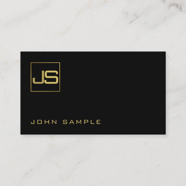 Trending Modern Monogram Stylish Black Gold Business Card (Front)