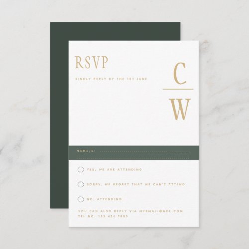 Trending Modern Moss Green Gold Wedding RSVP