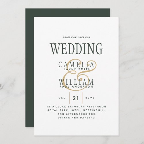 Trending Modern OLIVE Green Gold Wedding Invitation