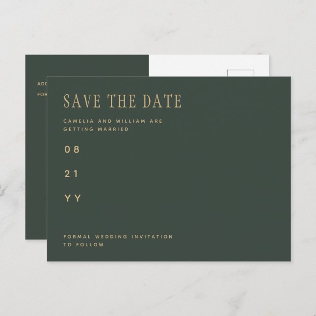 Trending Modern Olive Green Wedding SAVE THE DATE Postcard (Front/Back)