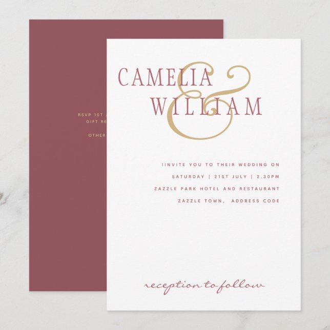 Trending Modern Wedding Dusty Rose Pink Gold Invit Invitation (Front/Back)