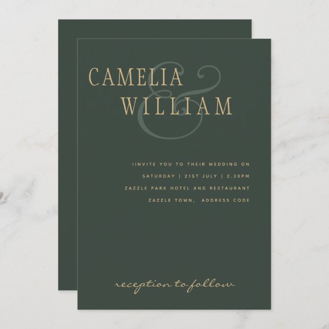 Trending Modern Wedding Moss Green Gold Invitation (Front/Back)