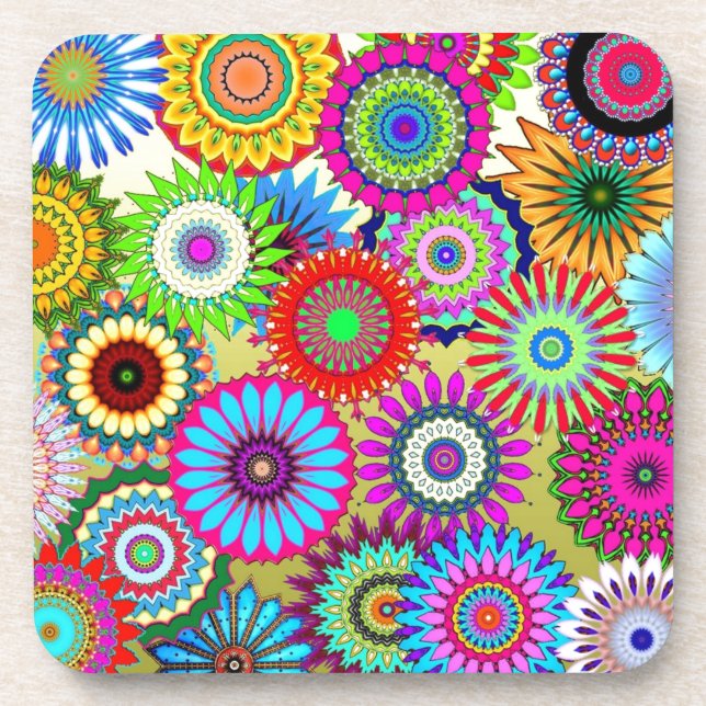 Trending Psychadelic Flower Power Print Accessory Beverage Coaster (Front)
