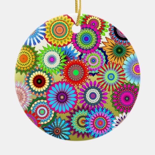 Trending Psychadelic Flower Power Print Accessory Ceramic Ornament