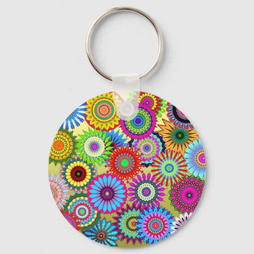 Trending Psychadelic Flower Power Print Accessory Keychain