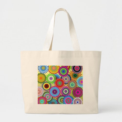 Trending Psychadelic Flower Power Print Accessory Large Tote Bag