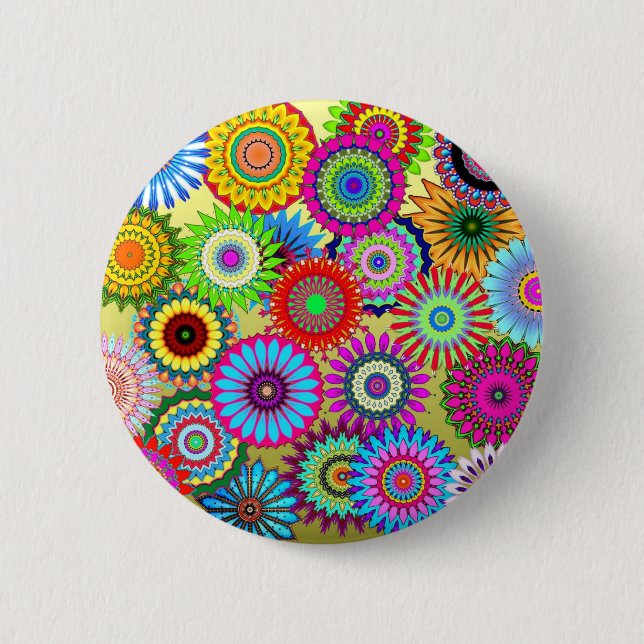 Trending Psychadelic Flower Power Print Accessory Pinback Button (Front)