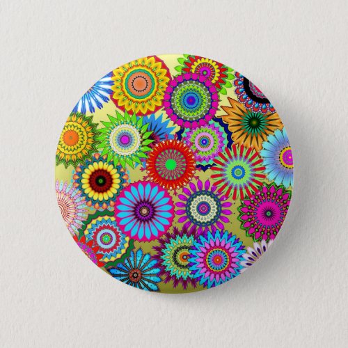 Trending Psychadelic Flower Power Print Accessory Pinback Button