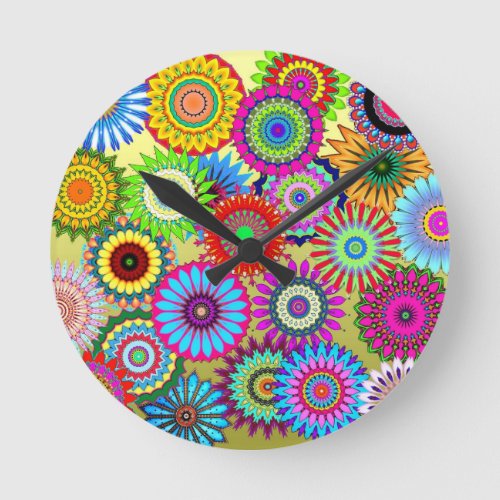 Trending Psychadelic Flower Power Print Accessory Round Clock